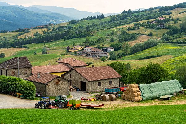 Mountain landscape along the road from Bardi to Borgo Val di Taro, Parma, Emilia-Romagna, Italy at springtime